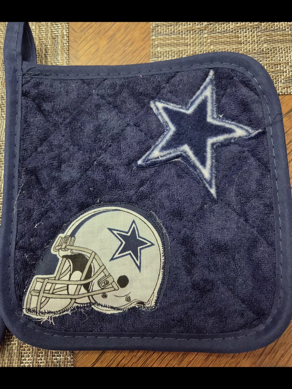Quilted Navy Blue Football Team Pot Holder - Classic Logo Design
